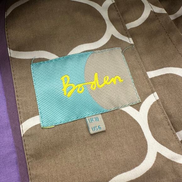 Boden Think the Rainy Day Moroccan Brown White Womens 6 Toggle Trench Rain Coat - Picture 4 of 9